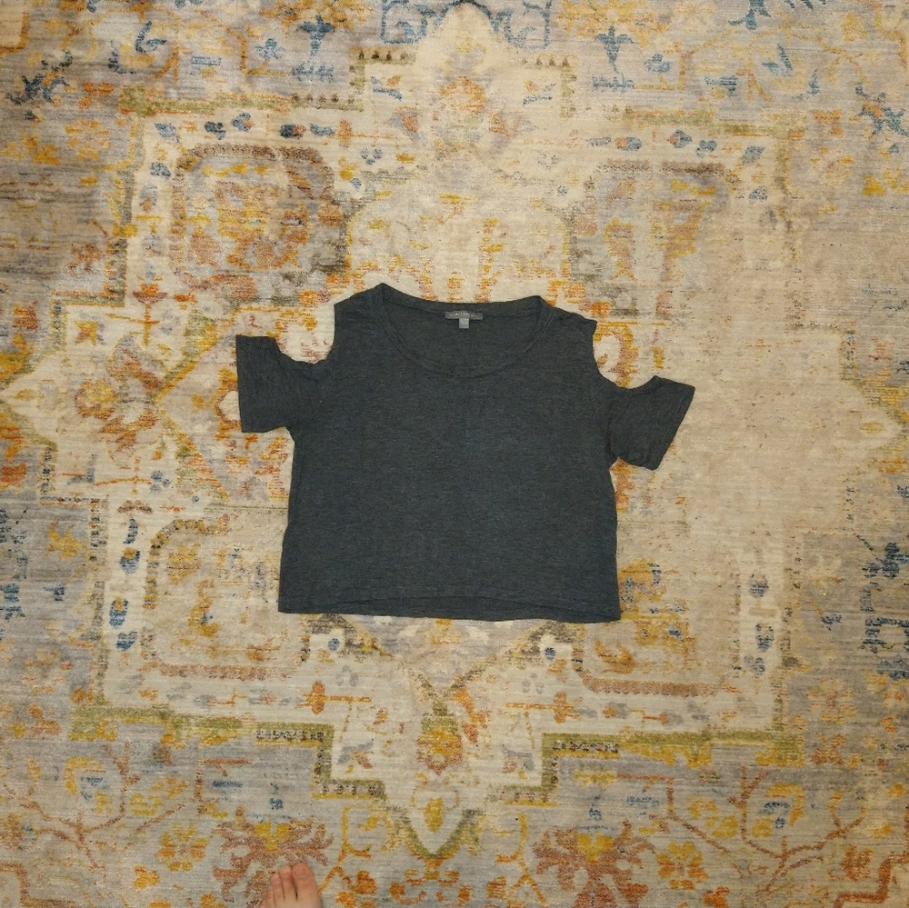 American Eagle Grey Cold Shoulder Crop Top